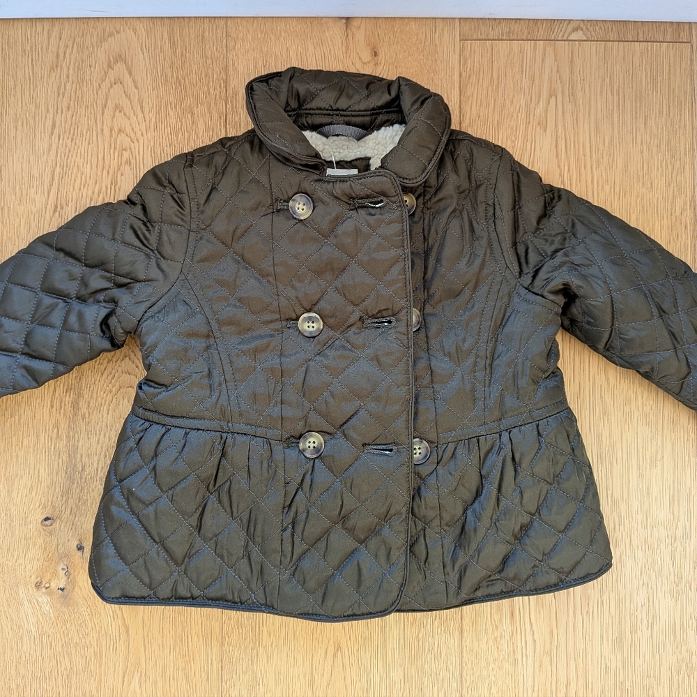 Baby Gap NWT Girls Quilted Jacket Coat Sherpa Lined Fall Winter Olive Brown